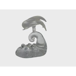 Miniature Glass Dolphin Figurine Riding the Waves Porpoise Beach Decor 3" Tall
